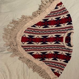 Tribal/Aztec Print Poncho Sweater // one size